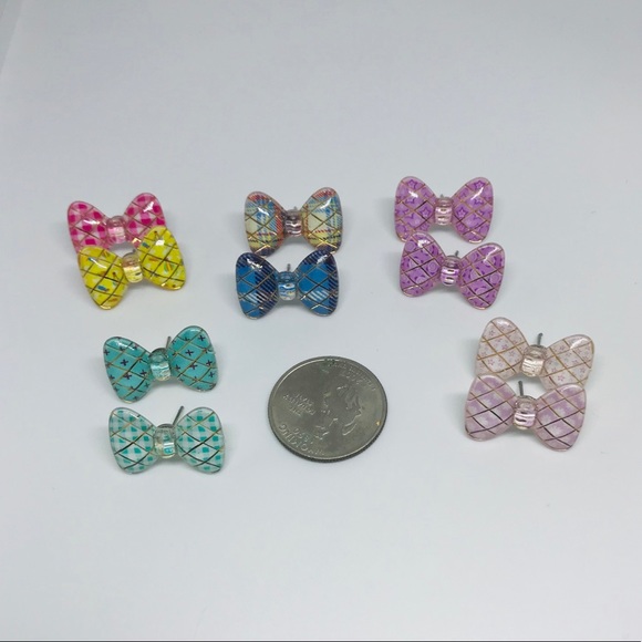 Pink Floral Bow Kawaii Handmade Stud Earrings Preppy Cute Trendy Unique - Picture 8 of 9